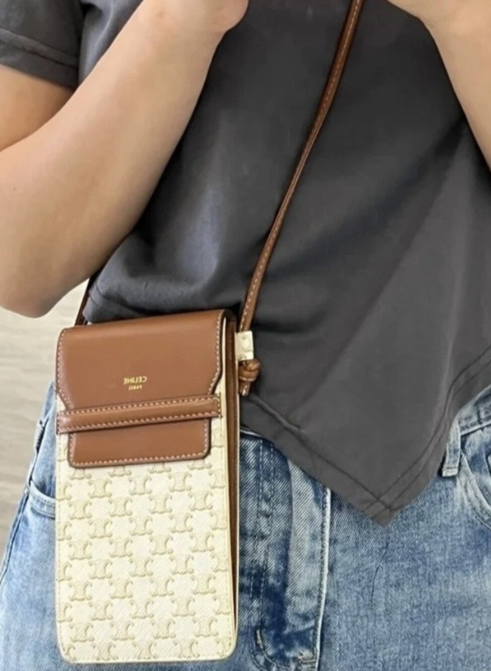 BRAND NEW!! Celine Chloe White Triomphe Coated Canvas Phone Pouch MINI Bag W/COA